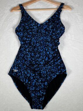 Speedo Blue/Black Women One-Piece Swimsuit  Size 18 Self Bra Fully Lined Logo